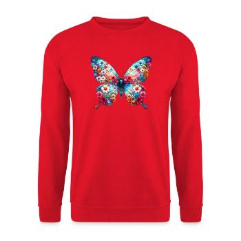 Schmetterling mit Blumen verziert - Unisex Pullover - Rot - Vorne - Alina (178cm) & Michal (187cm)