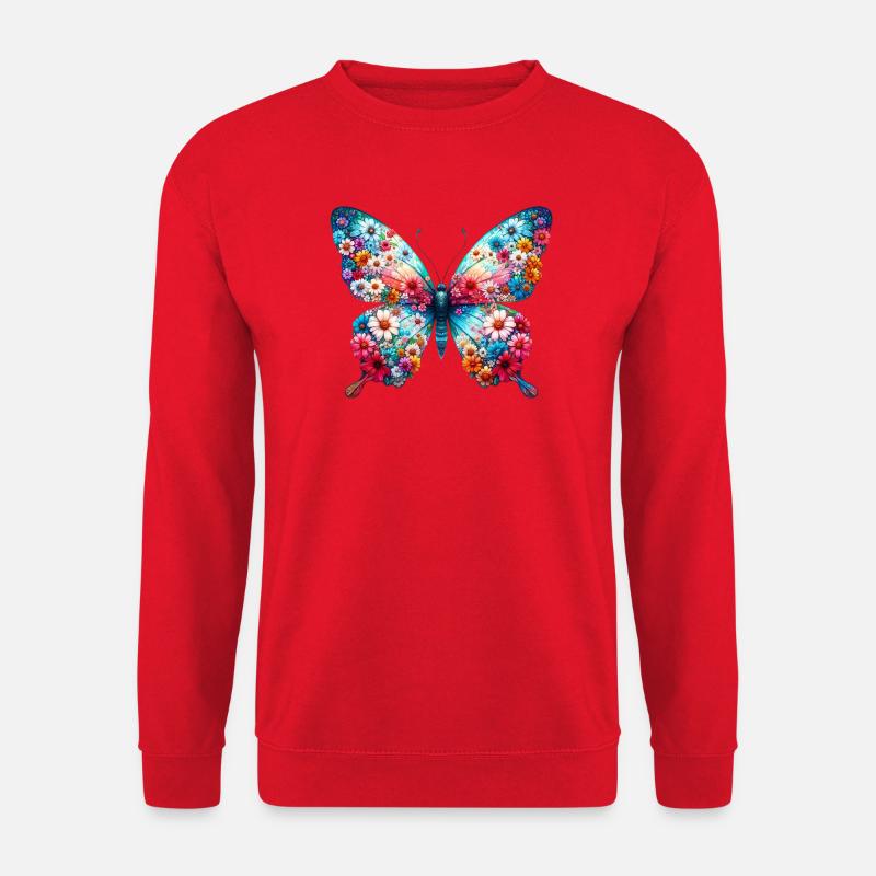 Schmetterling mit Blumen verziert - Unisex Pullover - Rot