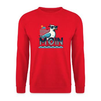 Moin - Allemagne du Nord, bas allemand avec une mouette fraîche - Sweat-shirt Unisexe - rouge - Devant - Alina (178cm) & Michal (187cm)