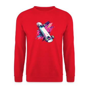 Skateboard Skater Skateboarden 90s 80s Retro - Unisex Pullover - Rot - Vorne - Alina (178cm) & Michal (187cm)