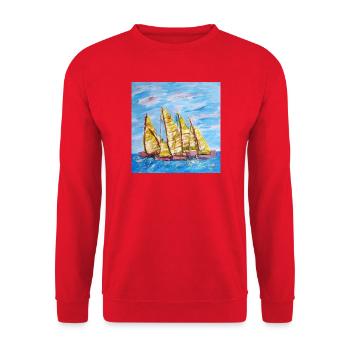 Fjordboot Segelregatte - Unisex Pullover - Rot - Vorne - Alina (178cm) & Michal (187cm)