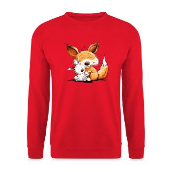 Fuchs Mit Hase Freundschaft Team Wildtier - Unisex Pullover - Rot - Vorne - Alina (178cm) & Michal (187cm)