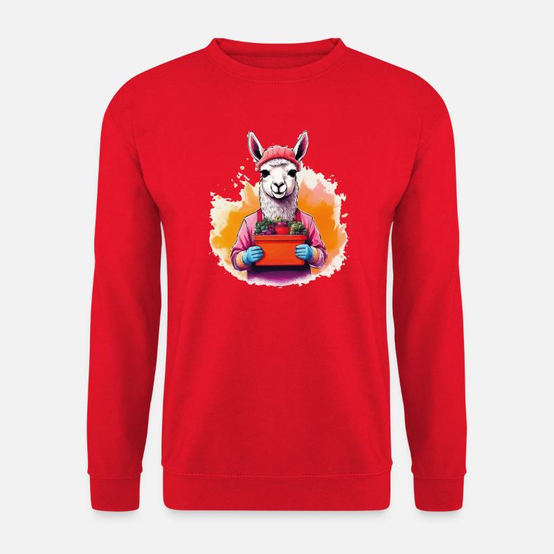 Lama mit Blumen und Beanie - Unisex Pullover - Rot