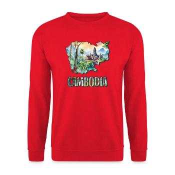Aquarell Landkarte Kambodscha - Unisex Pullover - Rot - Vorne - Alina (178cm) & Michal (187cm)