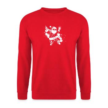 Festlicher Weihnachtsmann mit funkelndem Geschenk - Unisex Pullover - Rot - Vorne - Alina (178cm) & Michal (187cm)