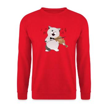 süße mollige Katze, die Geige spielt - Unisex Pullover - Rot - Vorne - Alina (178cm) & Michal (187cm)