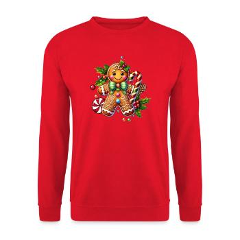 Joyeux bonhomme en pain d’épice avec canne à sucre - Sweat-shirt Unisexe - rouge - Devant - Alina (178cm) & Michal (187cm)