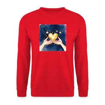 Gold heart in the starry sky - Unisex Sweatshirt - red - Front - Alina (178cm) & Michal (187cm)