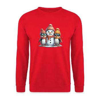 Winter Friends: Penguins & Snowman - Unisex Sweatshirt - red - Front - Alina (178cm) & Michal (187cm)
