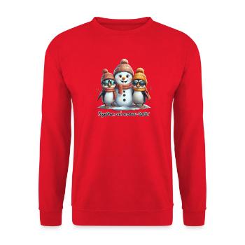 Snow-tastic Friendship: Penguins & Snowman - Unisex Sweatshirt - red - Front - Alina (178cm) & Michal (187cm)