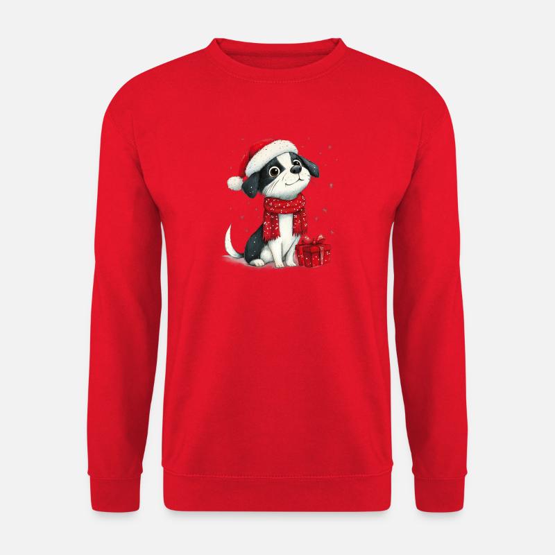 Weihnachtshund mit Bommelmütze - Unisex Pullover - Rot