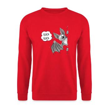 Guck Guck Fledermaus Cartoon Flughund - Unisex Pullover - Rot - Vorne - Alina (178cm) & Michal (187cm)