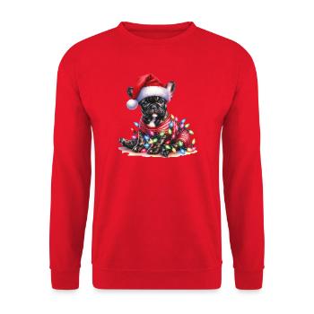 Bulldog with Fairy Lights Santa Hat - Unisex Sweatshirt - red - Front - Alina (178cm) & Michal (187cm)