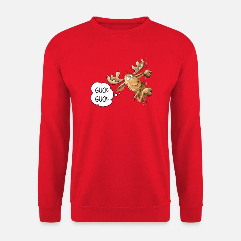 Guck Guck Elch Tiermotiv Skandinavien Elche - Unisex Pullover - Rot