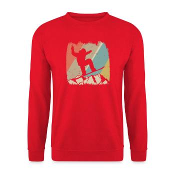 Alpiner Retro-Snowboarder - Unisex Pullover - Rot - Vorne - Alina (178cm) & Michal (187cm)