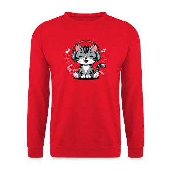 Musik Katze Notenschlüssel Design für Musiker und - Unisex Pullover - Rot - Vorne - Alina (178cm) & Michal (187cm)