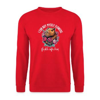 Je peux m’acheter des fleurs – Cheeky Capybara Design - Sweat-shirt Unisexe - rouge - Devant - Alina (178cm) & Michal (187cm)