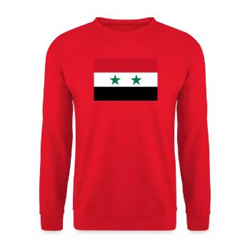 Syrien – Flaggenwappen mit Doppelsternen - Unisex Pullover - Rot - Vorne - Alina (178cm) & Michal (187cm)