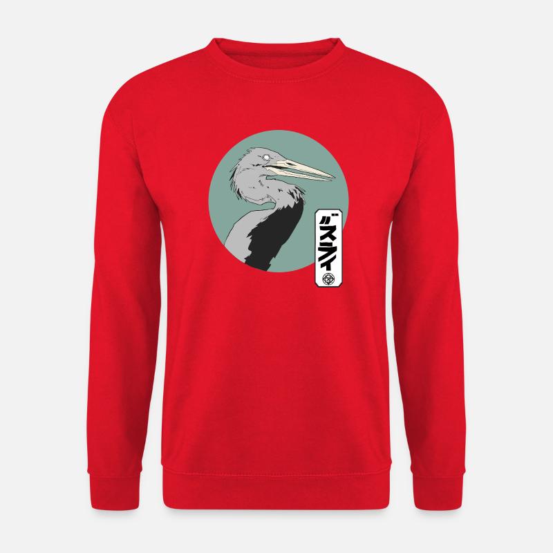 Grauer Kranich im Manga-Style - Unisex Pullover - Rot
