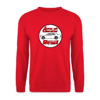 MB W124 , Youngtimer,Chrakter (25) - Unisex Pullover - Rot - Vorne - Alina (178cm) & Michal (187cm)