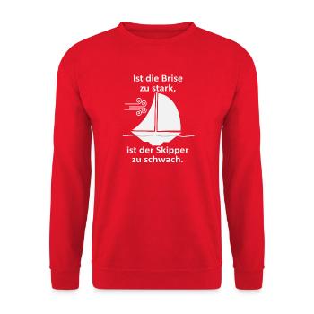 Skipper Spruch: Brise zu stark - Unisex Pullover - Rot - Vorne - Alina (178cm) & Michal (187cm)