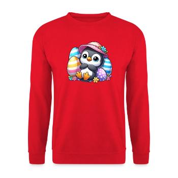 Cute Penguin with Easter Egg Cartoon - Unisex Sweatshirt - red - Front - Alina (178cm) & Michal (187cm)