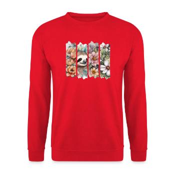 Wasserfarbene Blüten mit Faultier - Unisex Pullover - Rot - Vorne - Alina (178cm) & Michal (187cm)