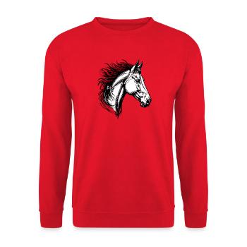 Detailed black and white horse portrait - Unisex Sweatshirt - red - Front - Alina (178cm) & Michal (187cm)