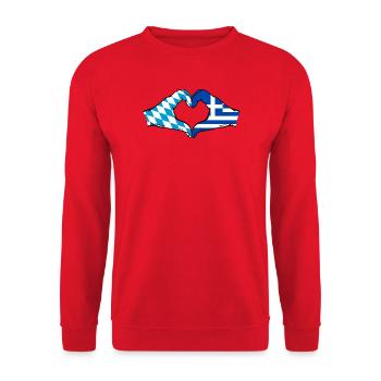 Bavaria Greece Flag Hands Heart Shape - Unisex Sweatshirt - red - Front - Alina (178cm) & Michal (187cm)