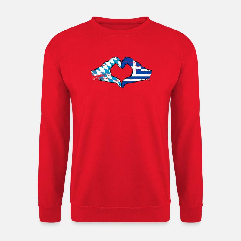 Bayern Griechenland Flagge Hände Herzform used - Unisex Pullover - Rot