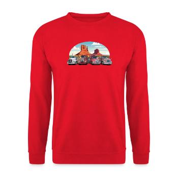 Sattelschlepper, Trucks auf dem Highway - Unisex Pullover - Rot - Vorne - Alina (178cm) & Michal (187cm)