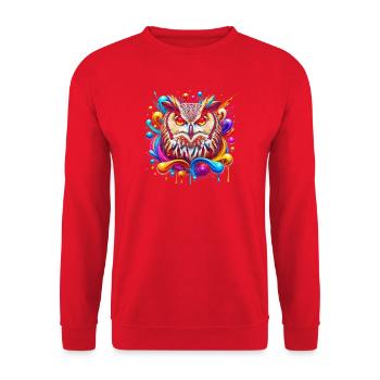 Cool owl with colorful splashes of color - Unisex Sweatshirt - red - Front - Alina (178cm) & Michal (187cm)