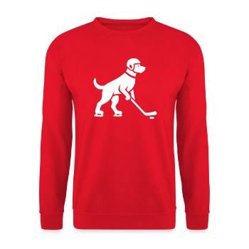 Hund Eishockey Spieler Silhouette - Unisex Pullover - Rot - Vorne - Alina (178cm) & Michal (187cm)