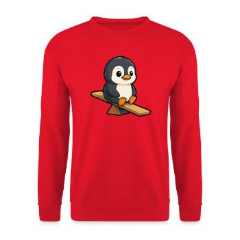 Cute Penguin on Seesaw Playground Cartoon - Unisex Sweatshirt - red - Front - Alina (178cm) & Michal (187cm)