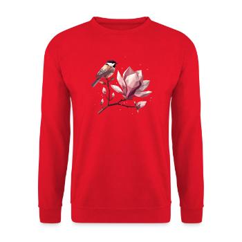 Bird on Magnolia Branch – Harmonic Composition - Unisex Sweatshirt - red - Front - Alina (178cm) & Michal (187cm)