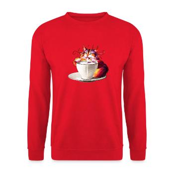 Bunter Farbzauber Katze Milchtasse - Unisex Pullover - Rot - Vorne - Alina (178cm) & Michal (187cm)