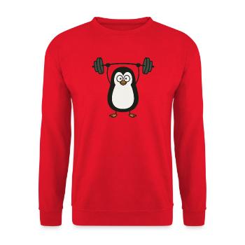 Funny penguin with dumbbell fitness fun - Unisex Sweatshirt - red - Front - Alina (178cm) & Michal (187cm)