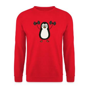Pingouin drôle avec haltère Fitness Workout - Sweat-shirt Unisexe - rouge - Devant - Alina (178cm) & Michal (187cm)