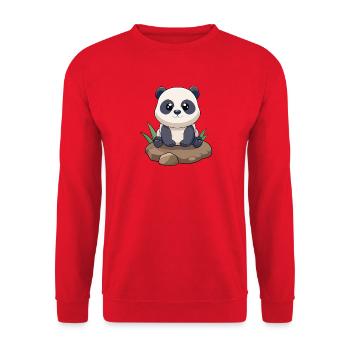 Niedliches Baby Panda sitzt auf einem Felsen (v01) - Unisex Pullover - Rot - Vorne - Alina (178cm) & Michal (187cm)