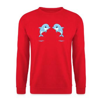 Two baby blue twin dolphins jumping - Unisex Sweatshirt - red - Front - Alina (178cm) & Michal (187cm)