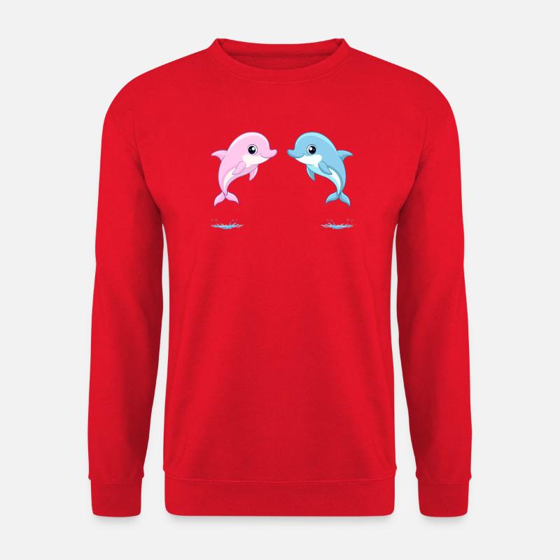 Zwei Baby-Zwillinge blauer und rosa Delfine, springend - Unisex Pullover - Rot