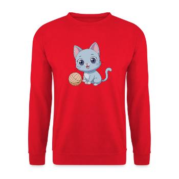 Playful Blue Kitten with Ball of Yarn - Unisex Sweatshirt - red - Front - Alina (178cm) & Michal (187cm)