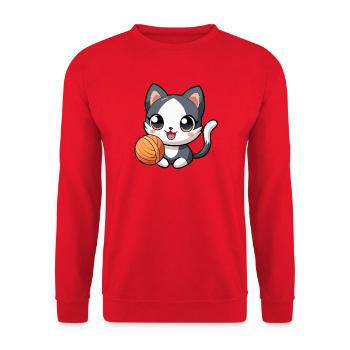 Chaton kawaii noir et blanc avec pelote - Sweat-shirt Unisexe - rouge - Devant - Alina (178cm) & Michal (187cm)