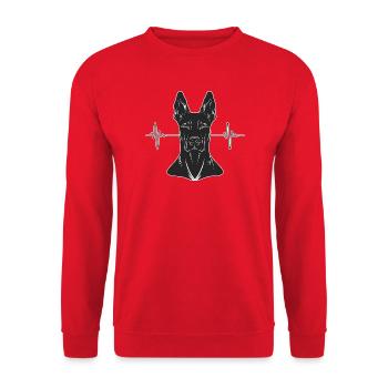 Herzschlag Dobermann – Hundedesign - Unisex Pullover - Rot - Vorne - Alina (178cm) & Michal (187cm)