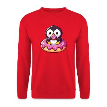 Cute Penguin Donut Dessert Snacking Yummy - Unisex Sweatshirt - red - Front - Alina (178cm) & Michal (187cm)