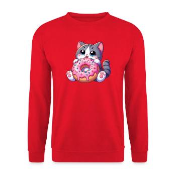 Süße Katze mit Donut Nachtisch Naschen Leckereien - Unisex Pullover - Rot - Vorne - Alina (178cm) & Michal (187cm)
