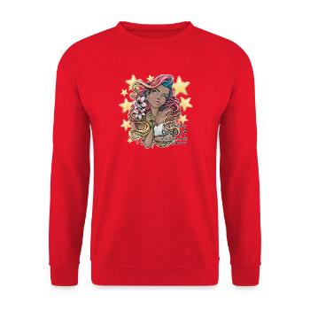 Skurriler Träumer mit floralem Akzent - Unisex Pullover - Rot - Vorne - Alina (178cm) & Michal (187cm)