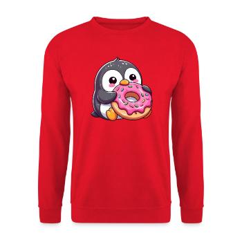 Pingouin mignon avec beignet dans le dessin animé enneigé - Sweat-shirt Unisexe - rouge - Devant - Alina (178cm) & Michal (187cm)