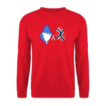 Zwei Flaggen kreuzten Akershus und Norwegen - Unisex Pullover - Rot - Vorne - Alina (178cm) & Michal (187cm)