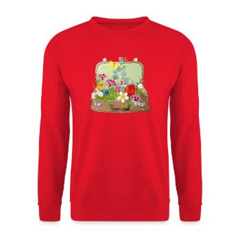 Blühender Reisekoffer – Ein Koffer voller Natur - Unisex Pullover - Rot - Vorne - Alina (178cm) & Michal (187cm)
